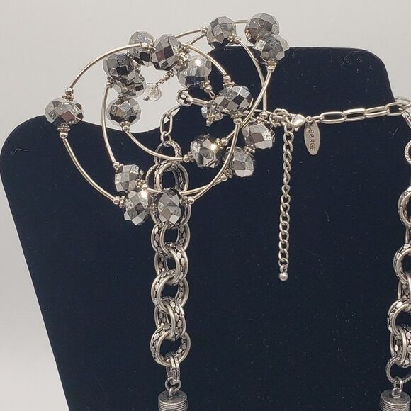 George Silver Tone 5 Strand Ring Link Necklace & Spring Silver Faux Gem Bracelet - Picture 13 of 14